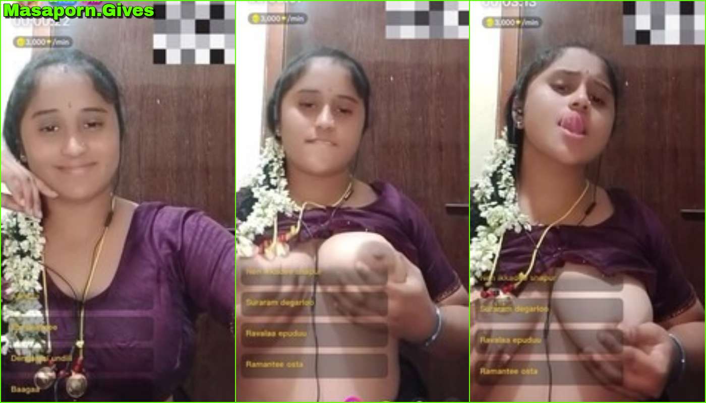 South Chamet Girl in Purple Blouse and Gajra Live Boob Flash