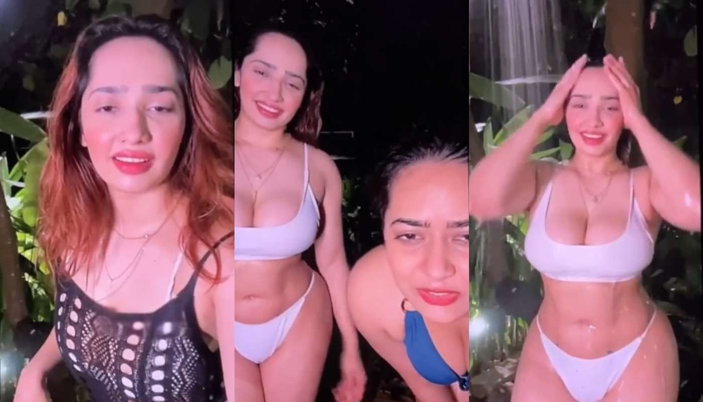 Aaditi mistry live in open taking shower in bikini with her sister divya mistry